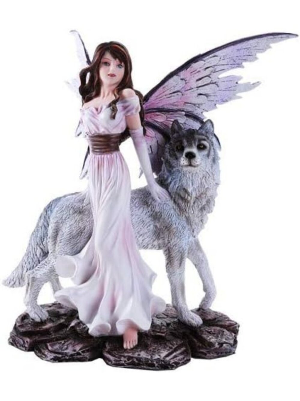 Pacific Giftware Purple Winged Fairy with Lone Wolf 10.5 Inch Collectible